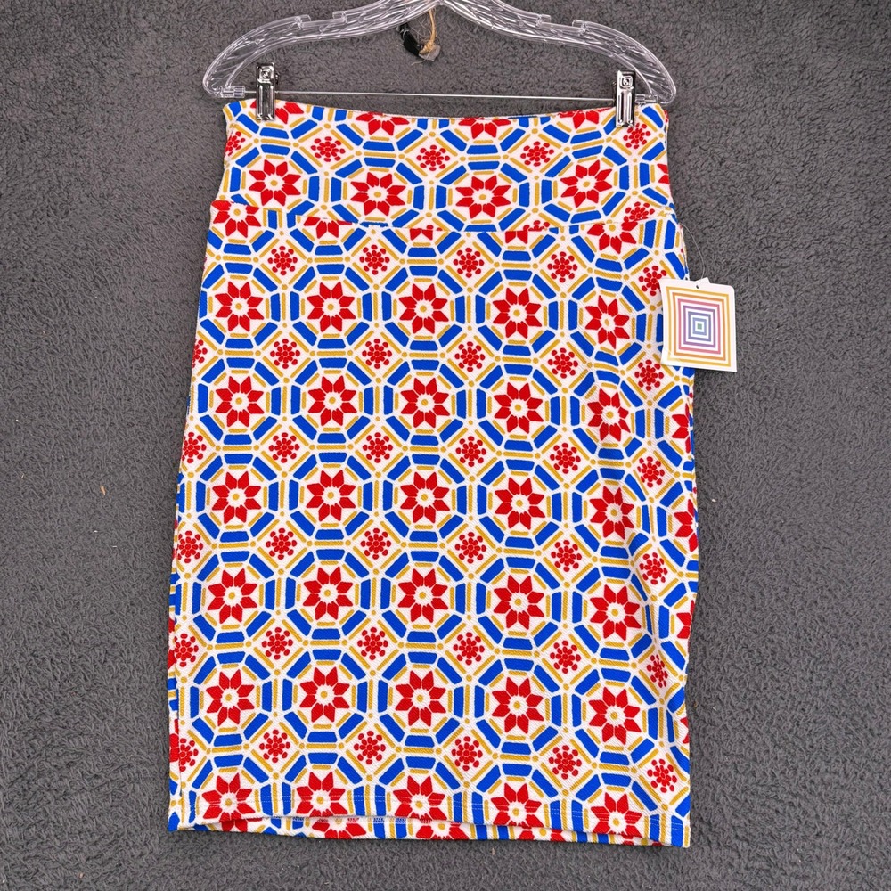 LuLaRoe Cassie‎ Pencil Skirt Medium Womens Red Blue Yellow Geometric Mod NWT